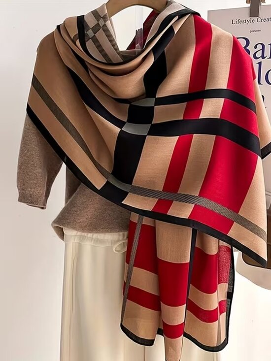 The Unbranded Brand Accessories - NEW Oversized Tartan Plaid Lightweight Pashmina Shawl Scarf Camel Beige Red Grey